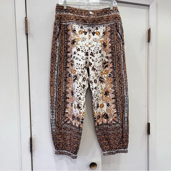 Anthropologie Floral Boho Linen Joggers Pants with Pockets Sz 14 - Picture 3 of 9